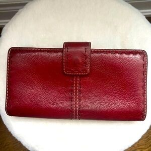 Vintage FOSSIL Whipstitch Pebbled Leather Burgundy Large Wallet Women’s